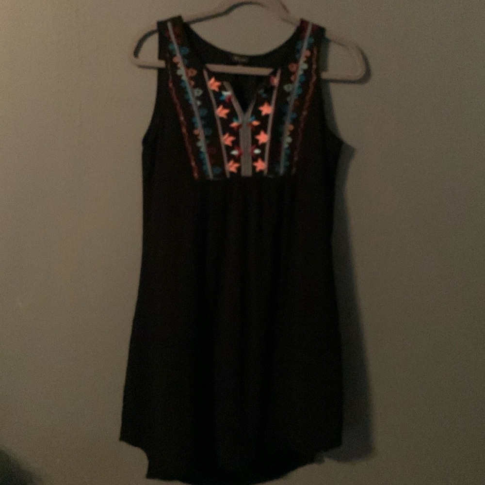 CUPIO Embroidered Black Sleeveless w/Multicolored Embroidered Bodice Boho Dress